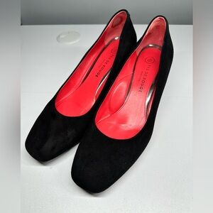 PAS DE ROUGE “Lucia” Women’s Couture Black Suede Chunky Heel Pumps Sz 42(10)